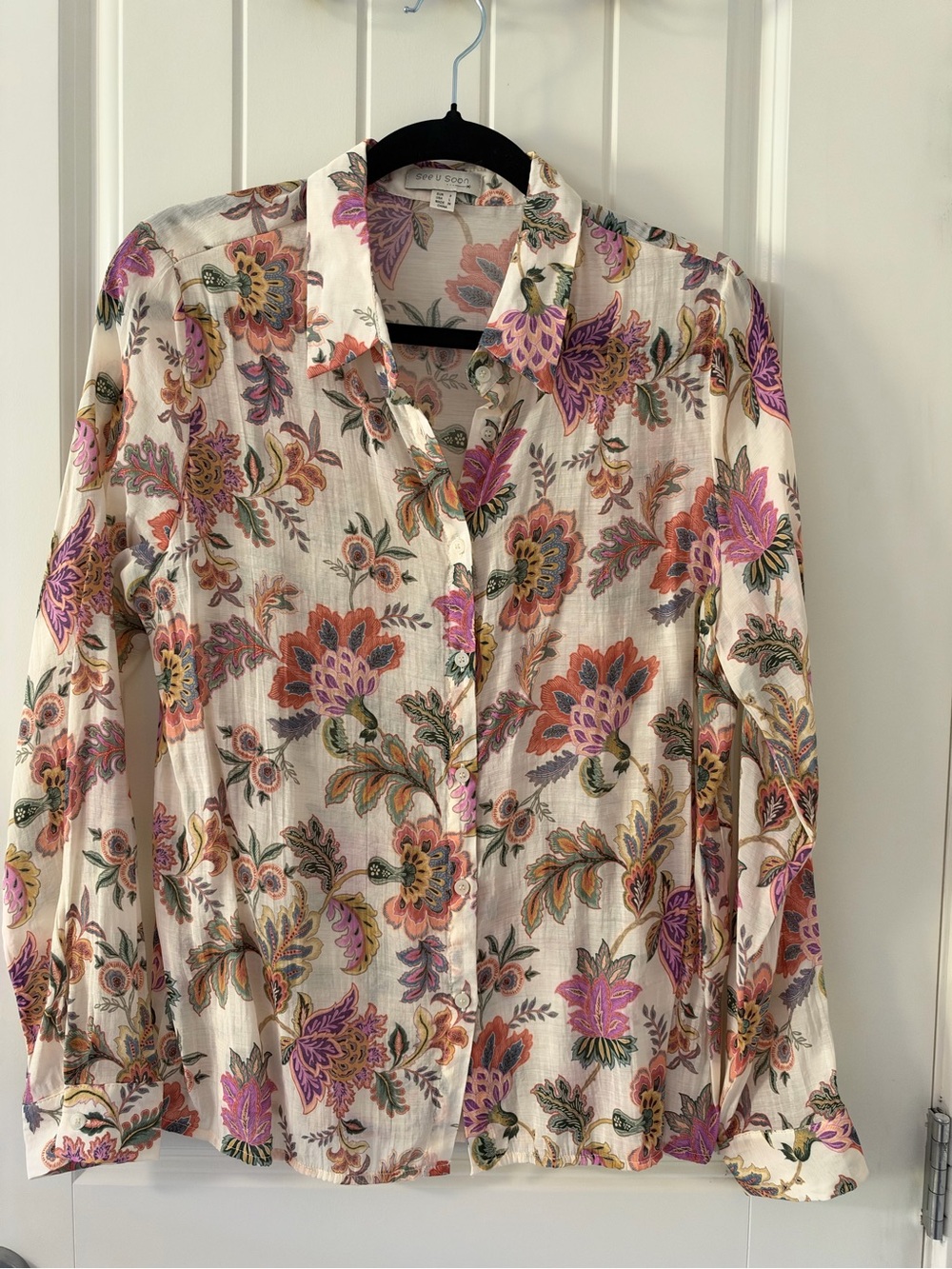 See U Soon - Ivory Floral Button-Up Shirt - Women Tops